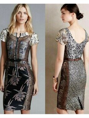 Floral Panel Mixed-Print Sheath Dress - Black/Brown